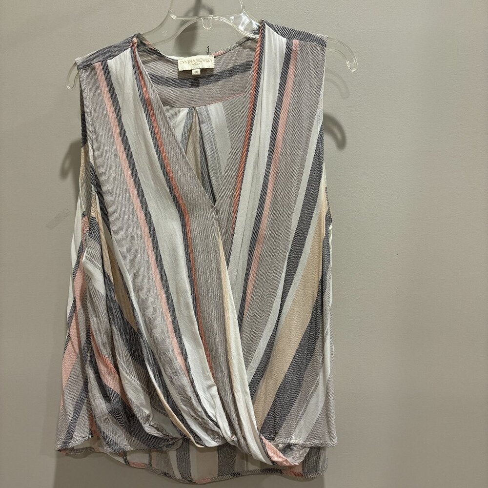 Cynthia Rowley Woman Striped Sleeveless Wrap Front Top size 2x